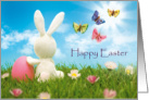 Happy Easter - Bunny in Grass with Easter egg and butterflies card