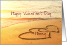 Happy Valentine’s Day Honey - beach with hearts in sand card