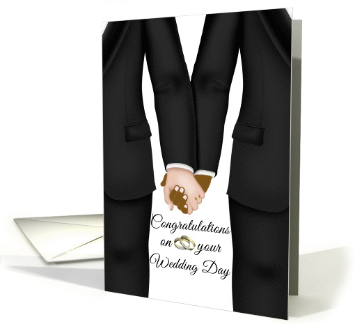 Wedding Day Gay Couple (Bi-racial) Two Men holding hands card