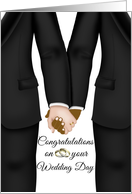 Wedding Day Gay Couple (Bi-racial) Two Men holding hands card
