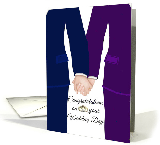 Wedding Day Gay Couple- Congratulations - Two Men holding hands card
