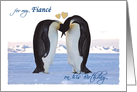 Birthday for Fianc (him) Penguin Pair with Hearts card