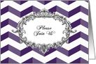Wedding Invitation, chevrons, violet, antique frame card