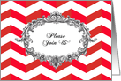 Wedding Invitation, chevrons, red, antique frame card