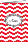 Wedding Menu card, chevrons, red and white, vintage frame card