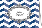 Engagement Announcement, chevrons, blue, vintage frame card