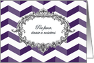 Wedding Invitation, Spanish, chevrons, purple, antique frame card