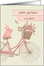 Birthday for Niece, Bicycle, Rabbit, Flower Basket card