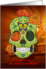 Day of the Dead Sugar Skull and Flowers with Mayan Pyramid card