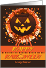 Halloween Pumpkin, for Fiancee, Grungy Funny Well-lit Cheers card