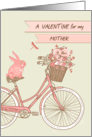 Valentine’s Day for Mother, Bicycle, Pink Rabbit, Flower Basket card