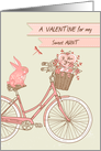 Valentine’s Day for Aunt, Bicycle, Pink Rabbit, Flower Basket card