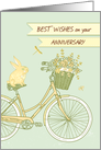 Anniversary, Retro Bicycle, Basket of Flowers, Rabbit card
