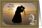 Wedding Congratulations for Co-worker, Bride/Groom Silhouette on Beach card