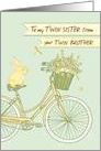 Birthday for Twin Sister from Twin Brother, Bicycle with Flower Basket card