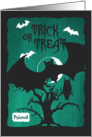 Halloween for Friend - Owl in Crooked Tree with Bats & Poem card