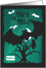 Halloween for Nephew Owl in Crooked Tree with Bats & Poem card