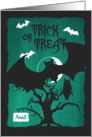 Halloween for Aunt - Owl in Crooked Tree with Bats - Poem card