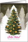 Christmas Tree in Snow Merry Christmas Happy New Year in Portuguese card