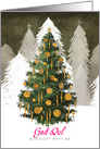 Christmas Tree Golden Ornaments Merry Xmas Happy New Year in Norwegian card