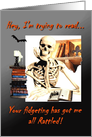 Halloween, Skeleton reading, Rattled, humor card