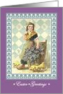 Easter Greetings Vintage Dutch Girl Chicks Violets in Floral Frame card