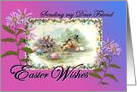 Easter Wishes for Friend Chicks Bunnies Vintage Postcard card