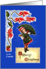 Merry Christmas for Cousin, Poinsettias, Girl in Snow with Umbrella card