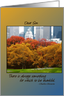 Thanksgiving for Son, Central Park, N.Y. in Autumn Dickens Quote card