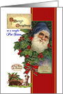 Christmas for Pet Sitter, Vintage Santa in Blue, Reindeer, Red Ribbon card