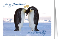 Birthday for Sweetheart (Male) Boyfriend, Pair Penguins, Hearts card