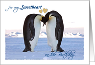 Birthday for Sweetheart / Girlfriend, pair Penguins, Hearts card