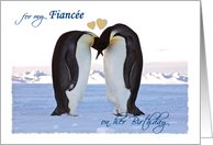 Birthday, for Fiance (female), penguins, hearts card
