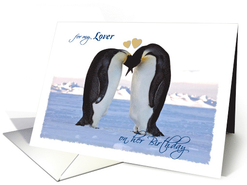 Birthday, for Life Partner/Lover (her), pair Penguins, hearts card