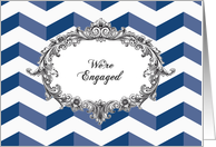 Engagement Announcement, chevrons, blue, vintage frame card