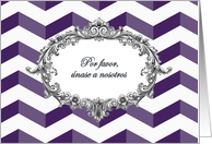 Wedding Invitation, Spanish, chevrons, purple, antique frame card