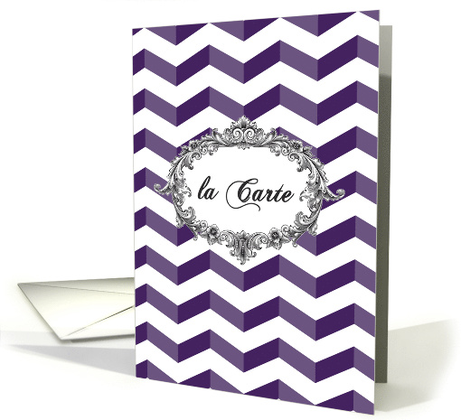 Wedding Menu card, French, Chevrons, Purple, antique frame card