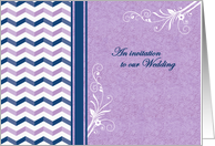 Wedding Invitation, chevrons, violet and blue card