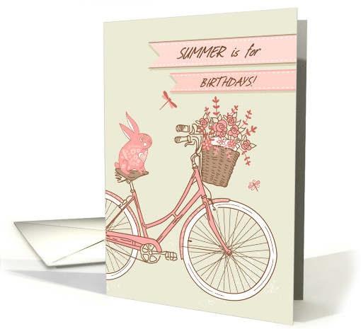 Summer Birthday with Bicycle, Rabbit, Flowers, Poem card (1387312)