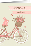 Summer Birthday with Bicycle, Rabbit, Flowers, Poem card