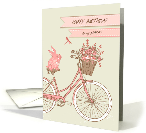 Birthday for Niece, Bicycle, Rabbit, Flower Basket card (1387482)