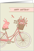 Happy Birthday, Pink Bicycle, Rabbit, Flower Basket card