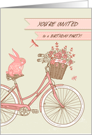 Invitation, Birthday Party, Pink Bicycle, Rabbit, Flower Basket card