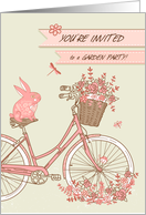 Invitation, Garden Party, Pink Bicycle, Rabbit, Flower Basket card