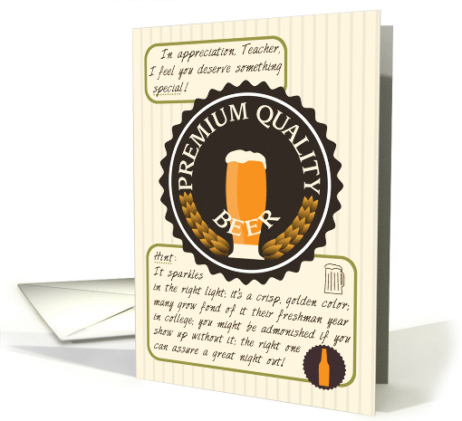 Thank You for Teacher, Retro Beer label, Funny, Necktie card (1389002)