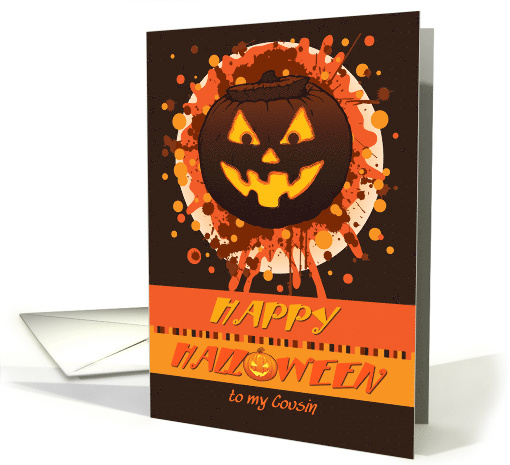 Halloween Pumpkin, for Cousin, Grunge Funny Well-lit Cheers card