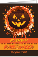 Halloween Grunge Pumpkin for Friend, Funny Well-lit Cheers card