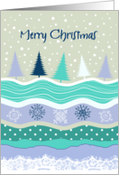 Christmas Fir Trees Snowflakes, Torn Paper, Lace, Scrapbooking Look card