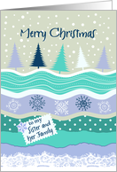 Christmas for Sister & Family, Fir Trees Snowflakes Scrapbooking Look card