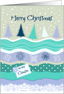 Christmas for Cousin Fir Trees Snowflakes Lace Scrapbooking Look card